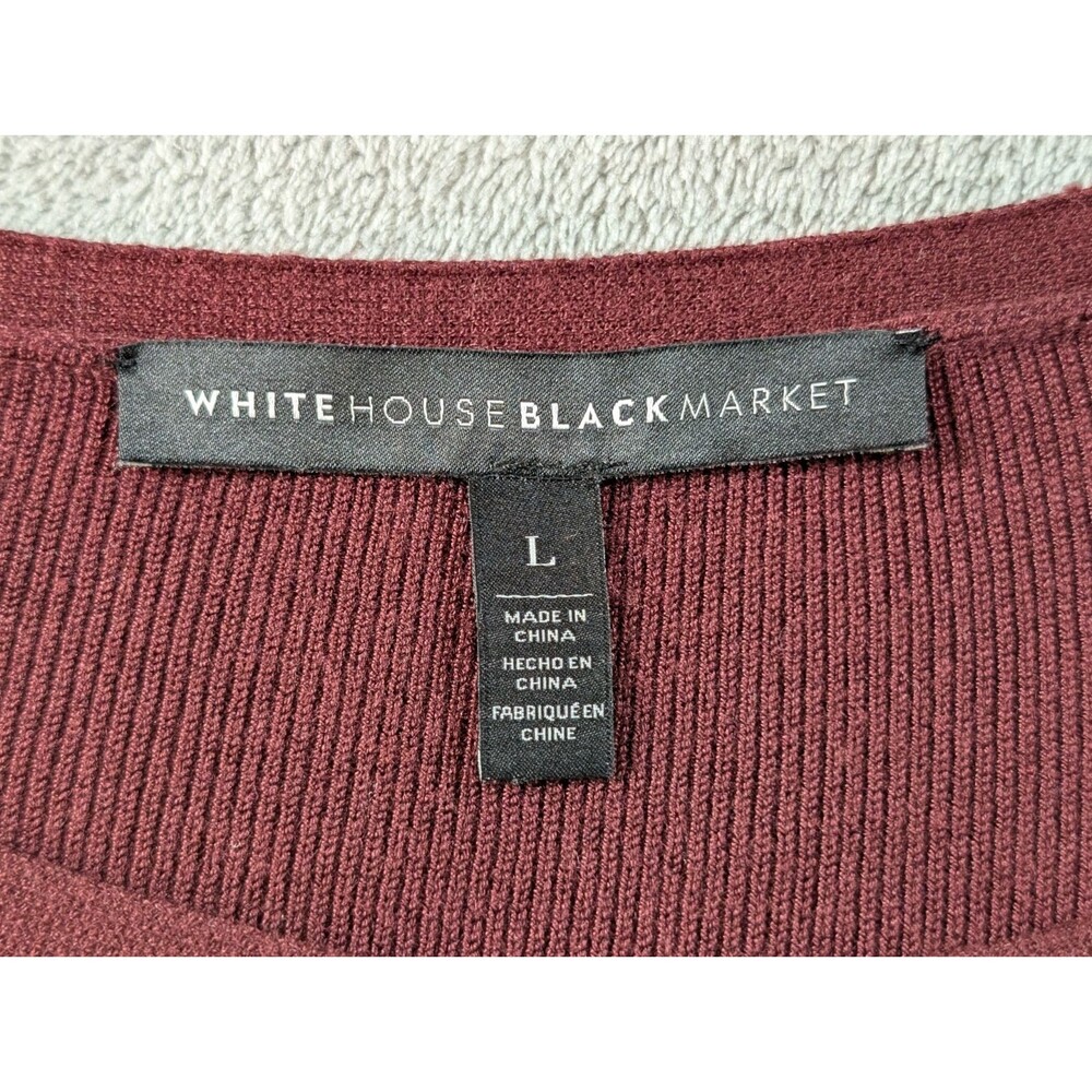 WHBM Dress Womens L Maroon Ribbed Knit Asymmetrical Sleeve Bateau Neck - Picture 6 of 11
